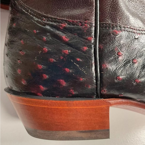 Nocona Black Cherry Ostrich Quill Cowboy Boots 9 EE Handcrafted USA Made - Picture 11 of 14